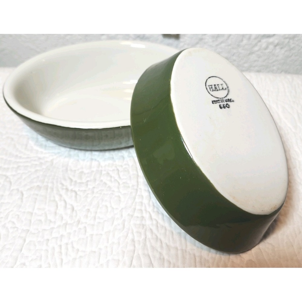 Hall China Oval Casserele Au Gratin Bowl Forest Green, Set Of 2. Made In USA EUC